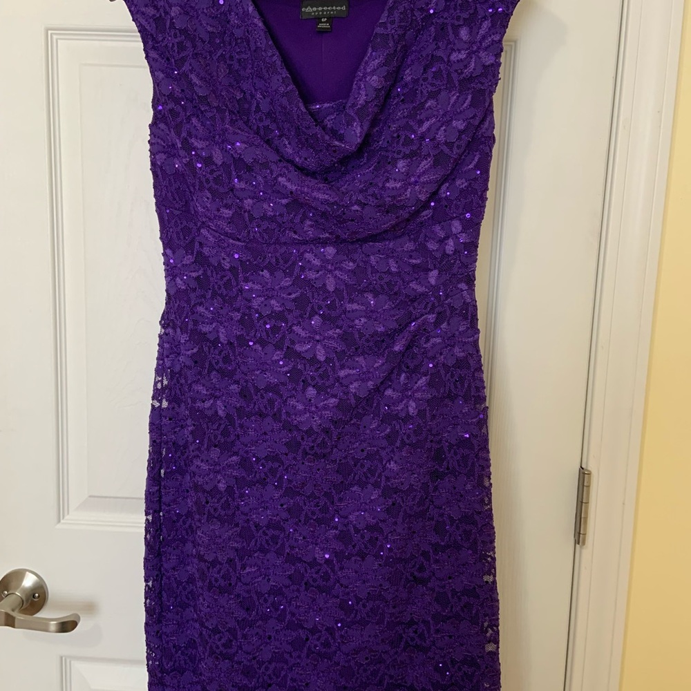 Connected Apparel Deep Purple Lace Midi Dress